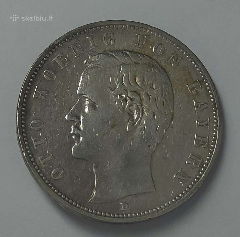 Bavarija 5 Mark 1904 D Otto Koenig Von Bayern - nuotraukos Nr. 5