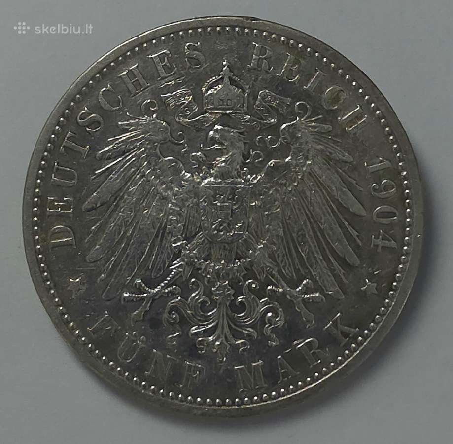 Bavarija 5 Mark 1904 D Otto Koenig Von Bayern - nuotraukos Nr. 6