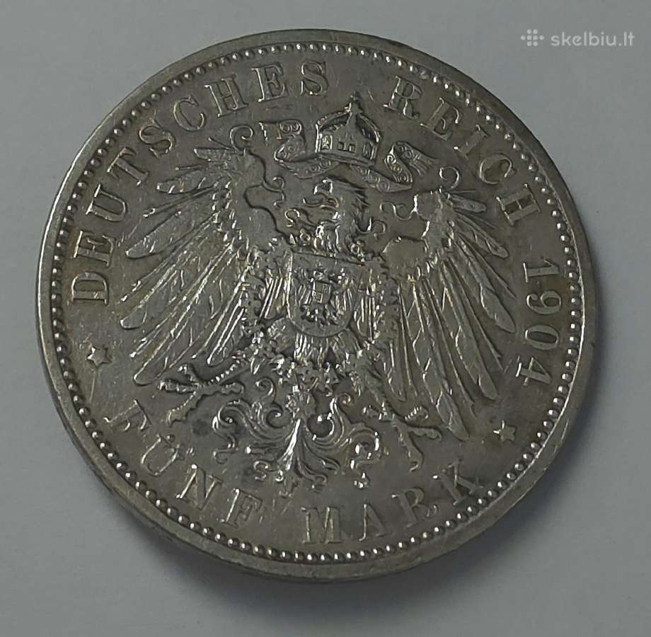 Bavarija 5 Mark 1904 D Otto Koenig Von Bayern - nuotraukos Nr. 7