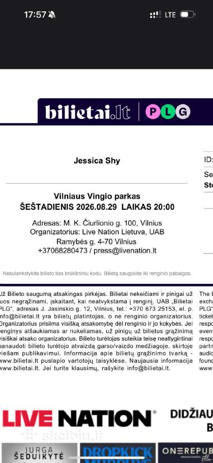 2x bilietai į Jessica Shy 08-29 - nuotraukos Nr. 2