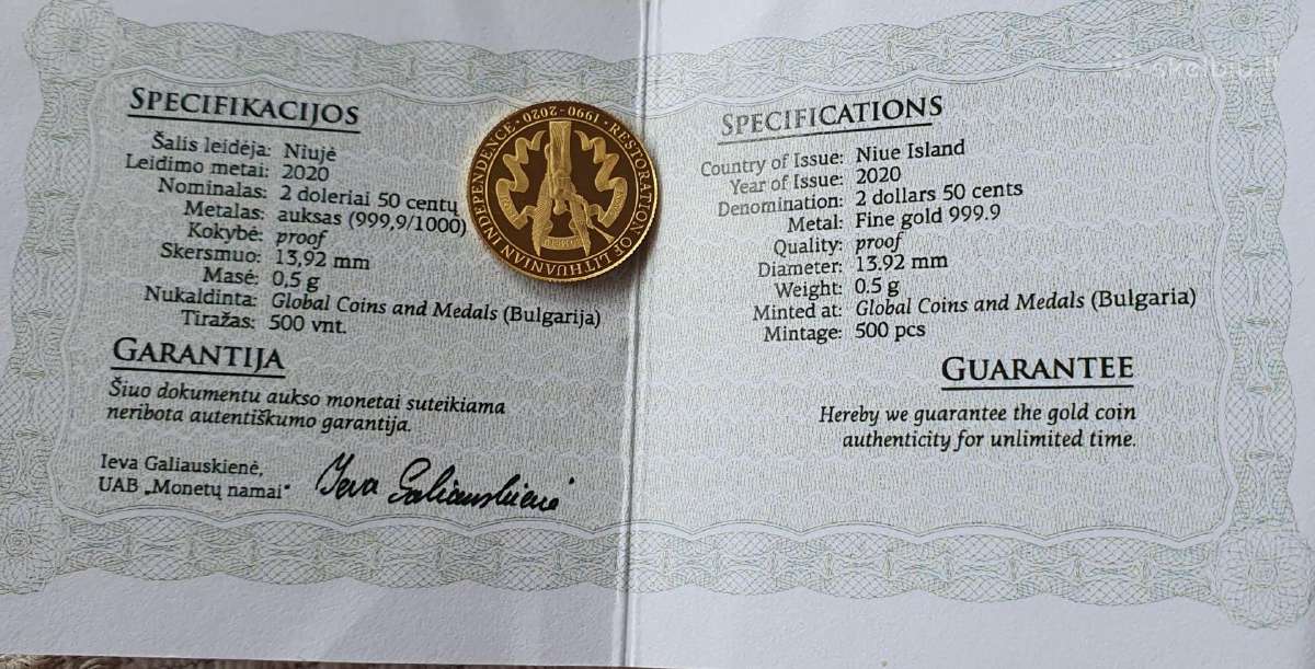 Auksinė 0.5 gr moneta - nuotraukos Nr. 2