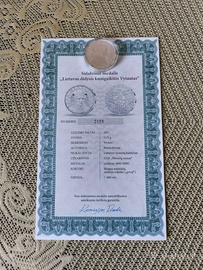 Vytautas Didysis. P.rimša .Sertifikatas. Sidabras - nuotraukos Nr. 5
