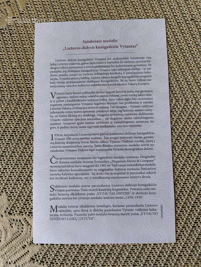 Vytautas Didysis. P.rimša .Sertifikatas. Sidabras - nuotraukos Nr. 7