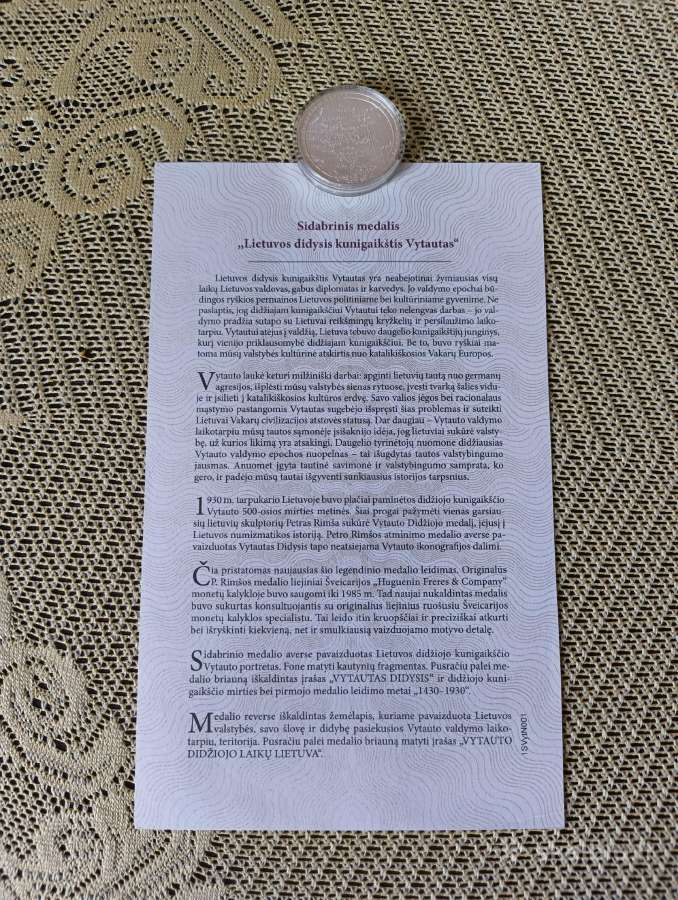 Vytautas Didysis. P.rimša .Sertifikatas. Sidabras - nuotraukos Nr. 8