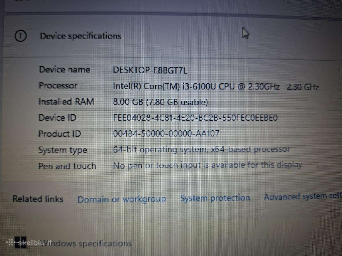 Lenovo V110 i3-6100u, ddr4 8gb RAM, 222gb SSD - nuotraukos Nr. 2