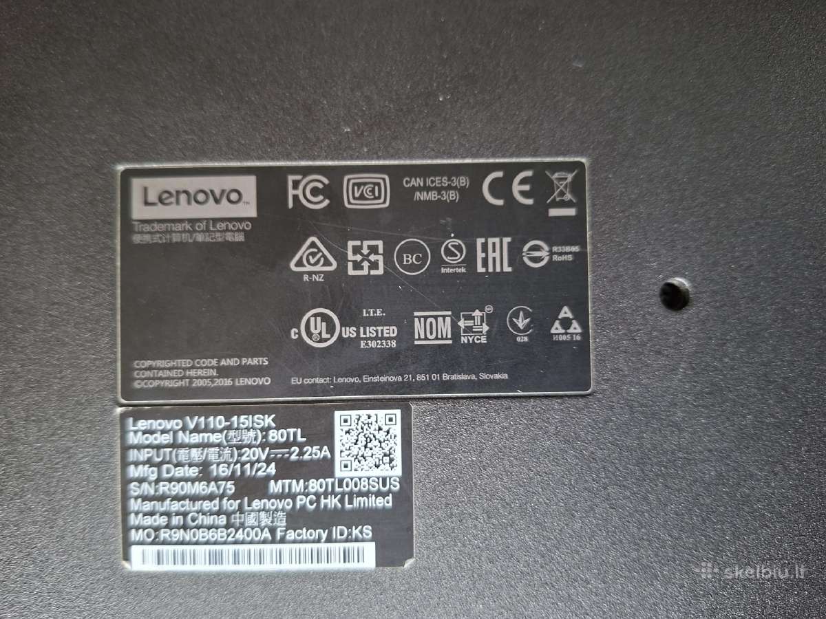 Lenovo V110 i3-6100u, ddr4 8gb RAM, 222gb SSD - nuotraukos Nr. 10