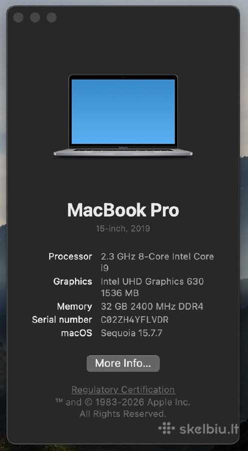 MacBook Pro 15 i9 32gb RAM 512gb - nuotraukos Nr. 7