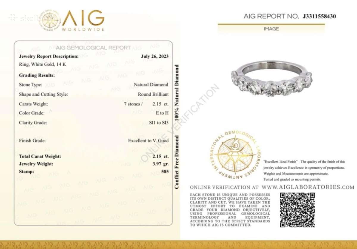 Žiedas natūralių deimantų juostelė 2.15ct - nuotraukos Nr. 8