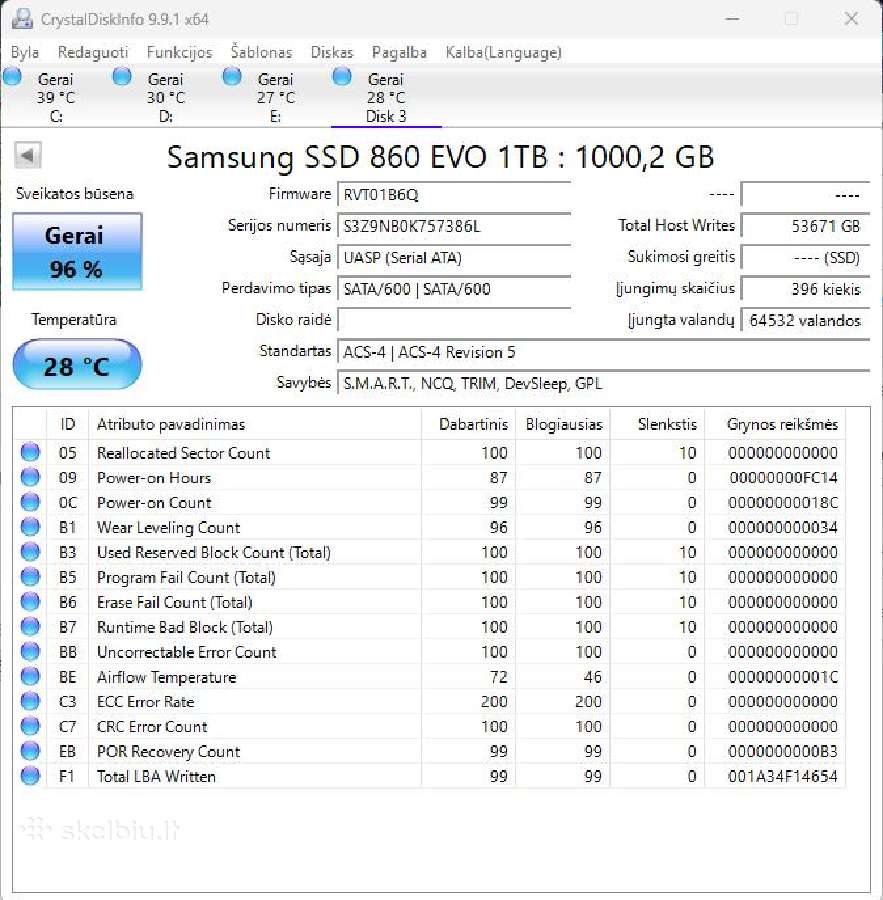 Samsung 860 EVO 1tb SSD - nuotraukos Nr. 3