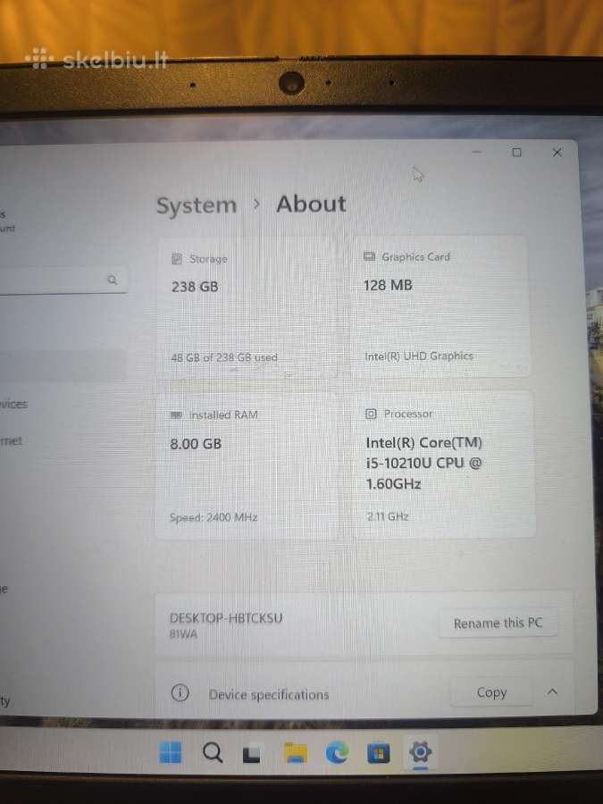 Lenovo Ideapad 3, Intel I5-10210, 256 nvme SSD - nuotraukos Nr. 5
