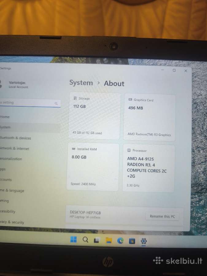 Hp Laptopas su Amd, Ddr4 RAM, SSD diskų, gera bat - nuotraukos Nr. 4