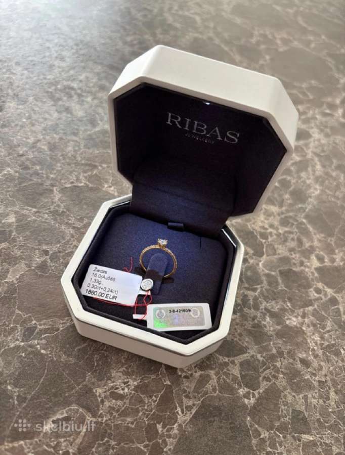 Ribas auksinis žiedas su deimantais 0,54 ct - nuotraukos Nr. 2