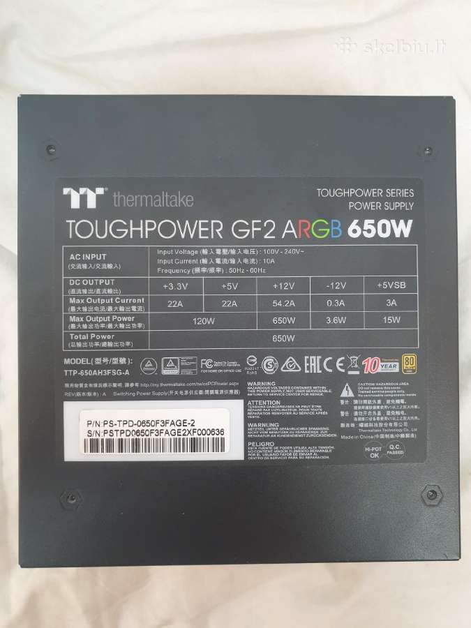 Thermaltake Toughpower Gf2 Argb 650w Gold - nuotraukos Nr. 3