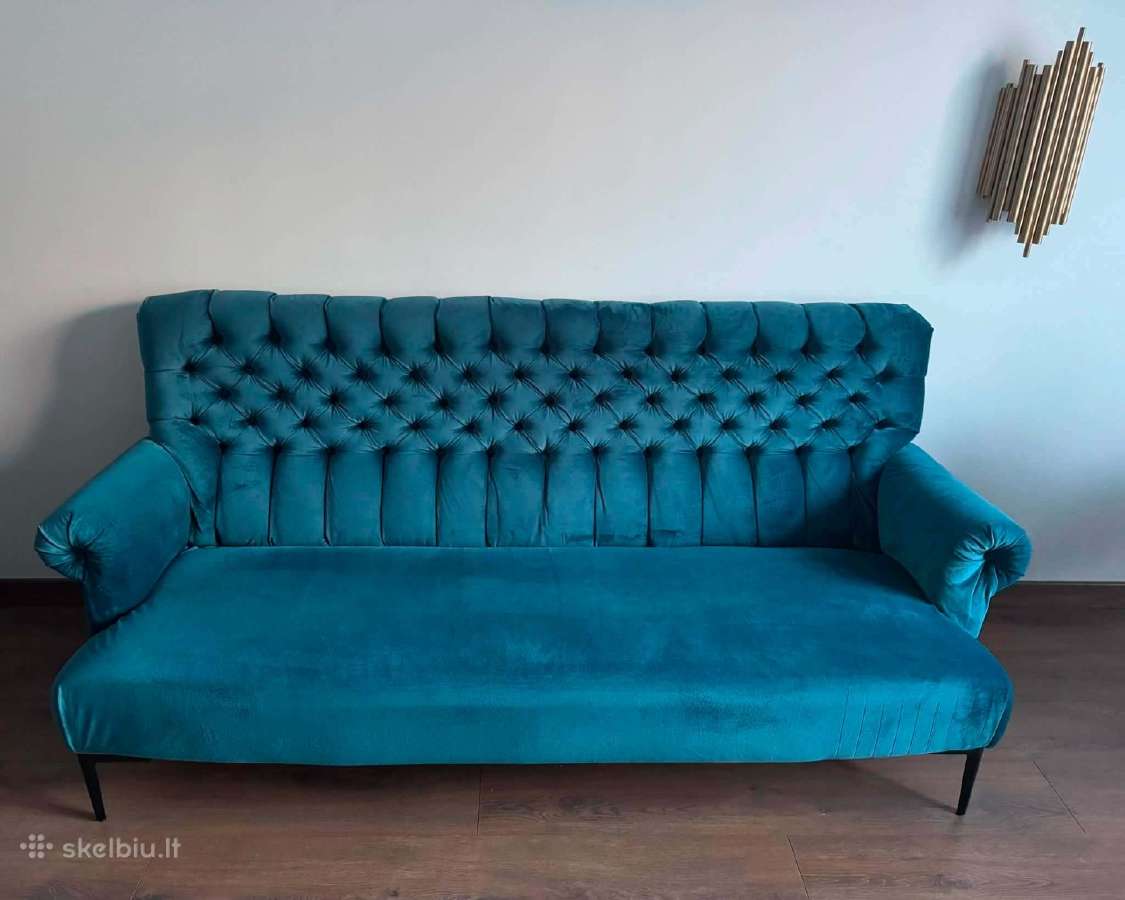 Chesterfield stiliaus sofa, žalsvai mėlyna - nuotraukos Nr. 4