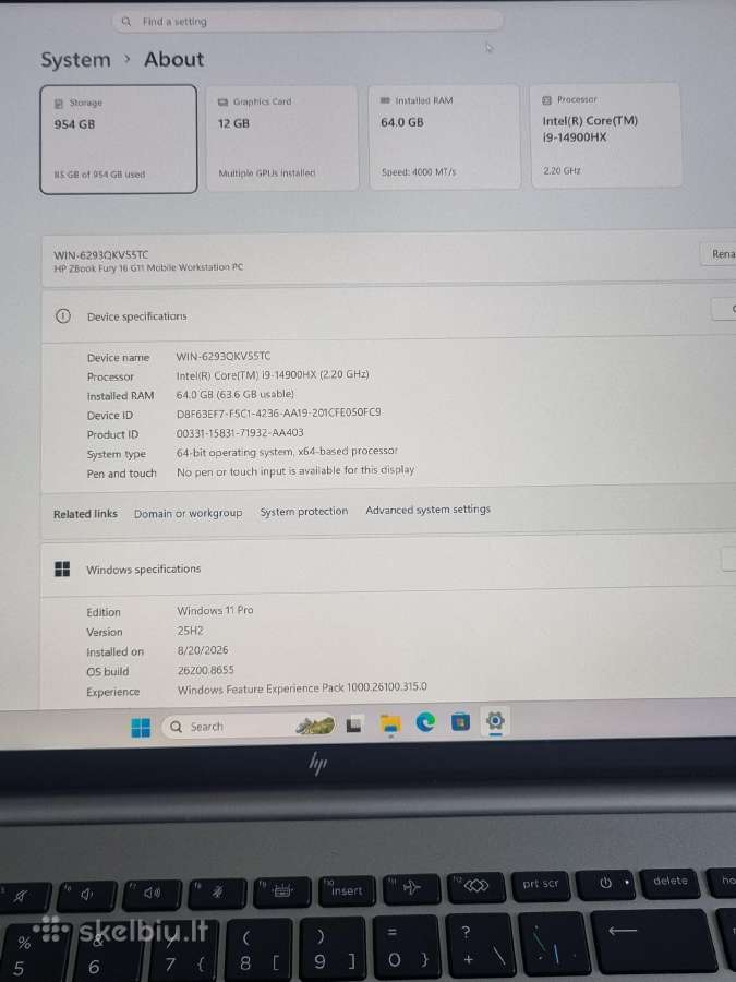 Hp Zbook Fury G11 i9 Ada 4000 - nuotraukos Nr. 10