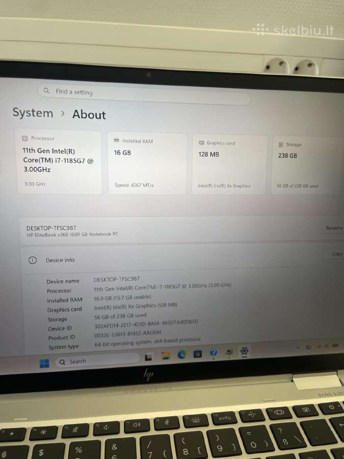 Hp Elitebook x360 1030 G8 i5-1135g7 16gb 256gb SSD - nuotraukos Nr. 9