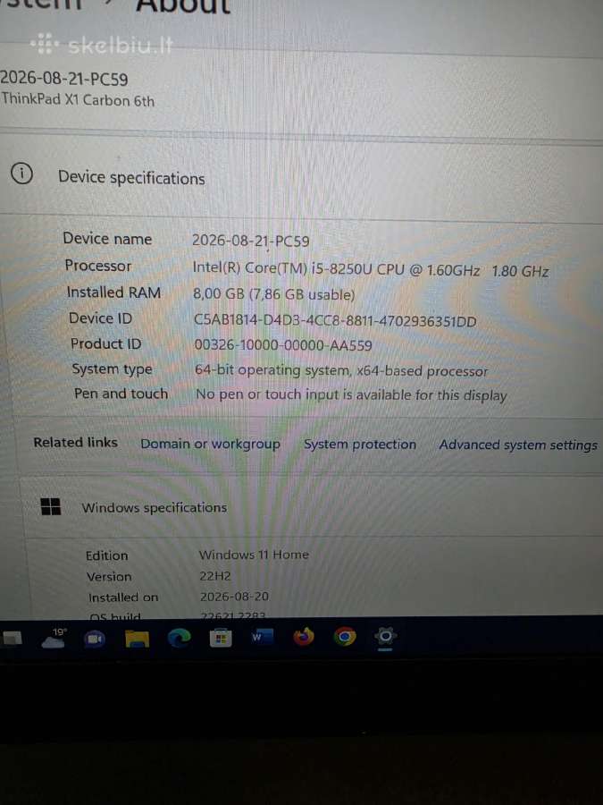 Lenovo X1 Carbon i5- 8250u. - nuotraukos Nr. 5