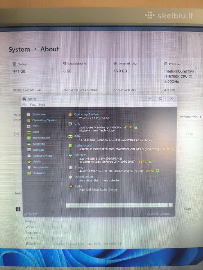 Pc žaidimams Intel I7-6700k/gtx1070, 500 SSD, 16gb - nuotraukos Nr. 7