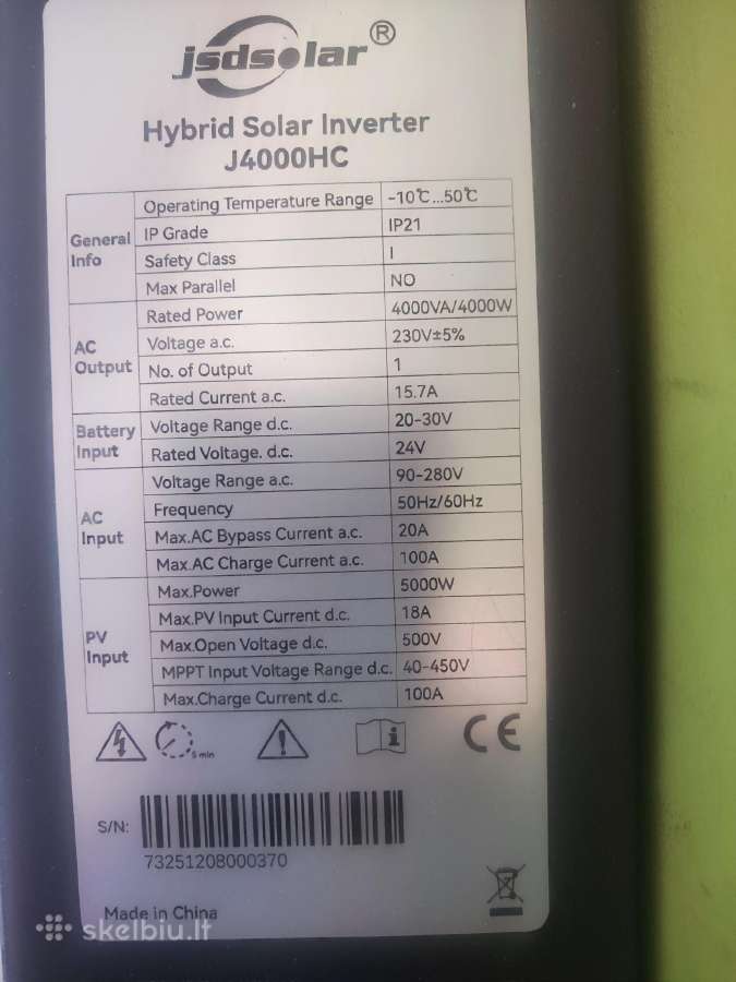 Saules hibridinis inverteris Jsdsolar 4kw 24 v. - nuotraukos Nr. 3