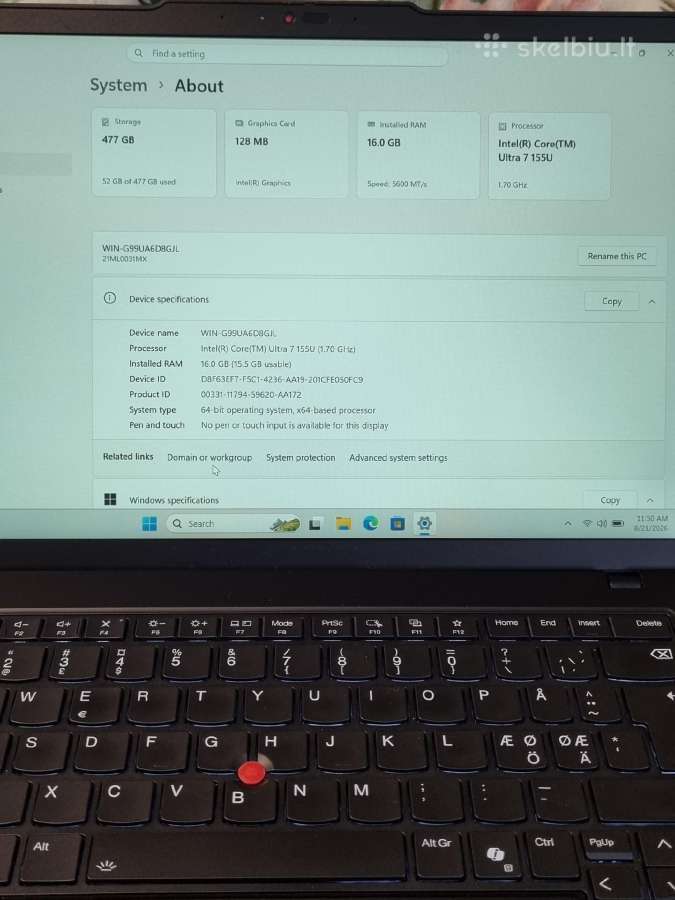 Lenovo Thinkpad T14 Gen5 Ultra7 - nuotraukos Nr. 7