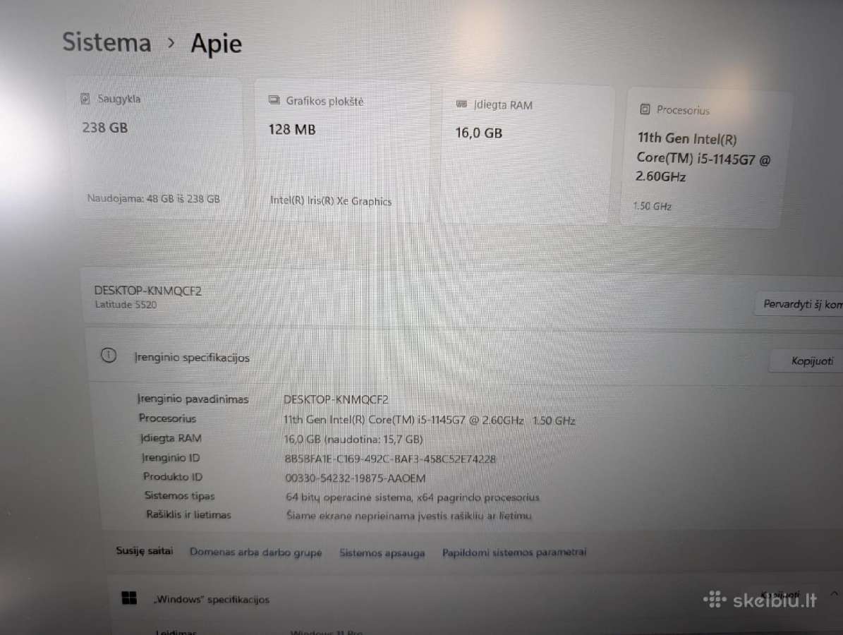 Dell Latitude 5520 + 3 mėn. garantija - nuotraukos Nr. 5