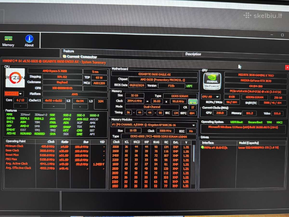R5 7600 Rtx3070 32gb ddr5 1tb Gen4 - nuotraukos Nr. 10
