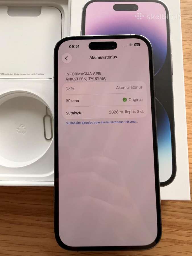 iPhone 14 pro 256gb 100% deep purple - nuotraukos Nr. 5