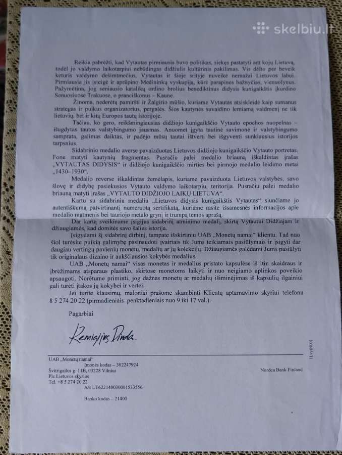 Vytautas Didysis. P.rimša .Sertifikatas. Sidabras - nuotraukos Nr. 10