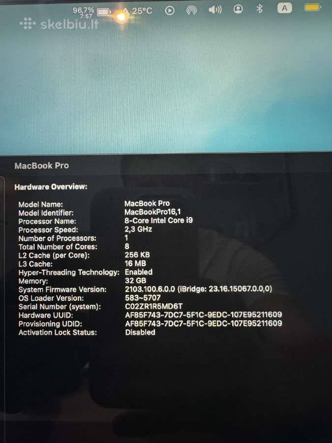 MacBook Pro 16" i9 32gb RAM 1tb 8gb Radeon - nuotraukos Nr. 7