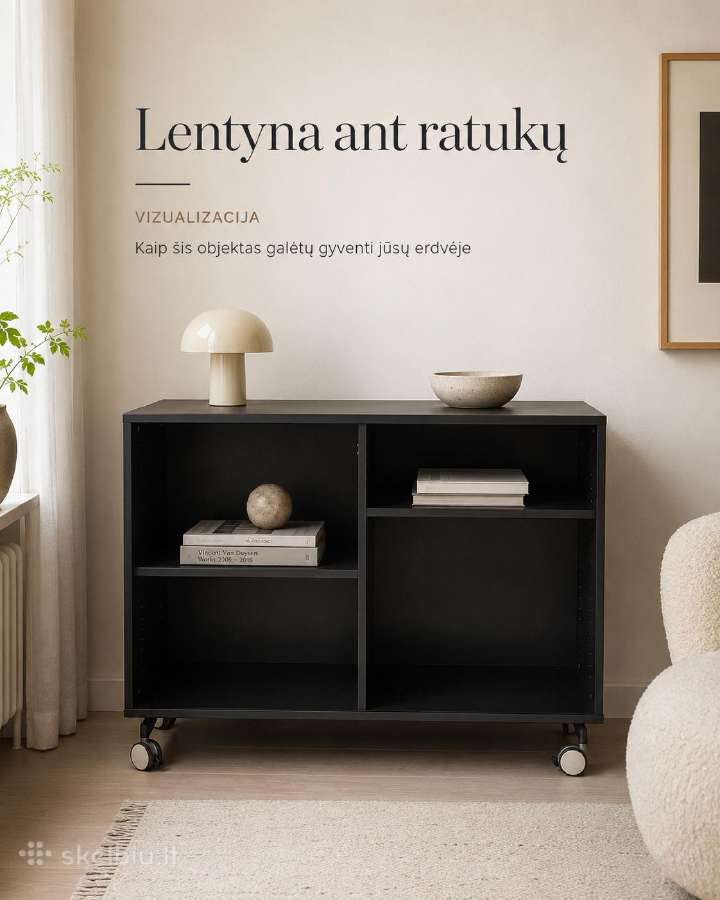 Juoda lentyna / spintelė ant ratukų - nuotraukos Nr. 2