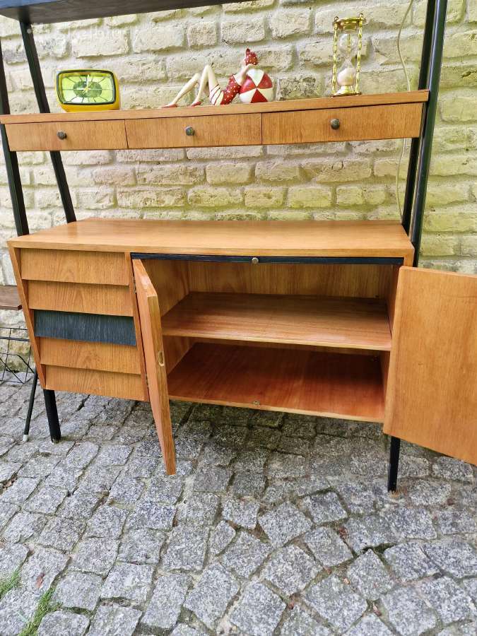 Vintažinė mid century knygų lentyna su darbo vieta - nuotraukos Nr. 4