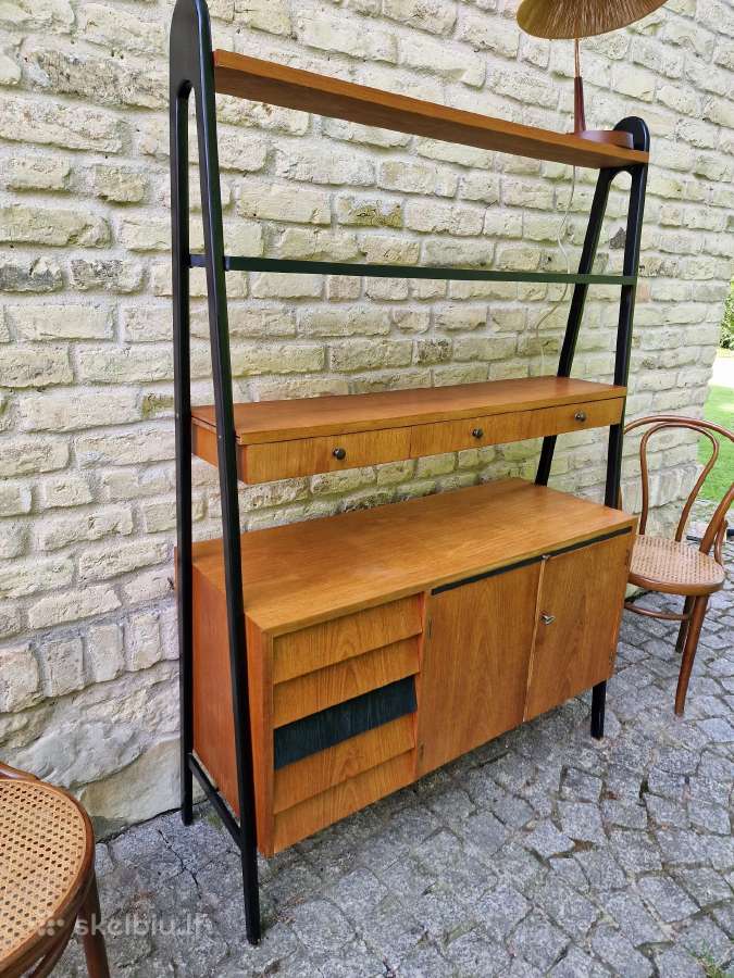 Vintažinė mid century knygų lentyna su darbo vieta - nuotraukos Nr. 9
