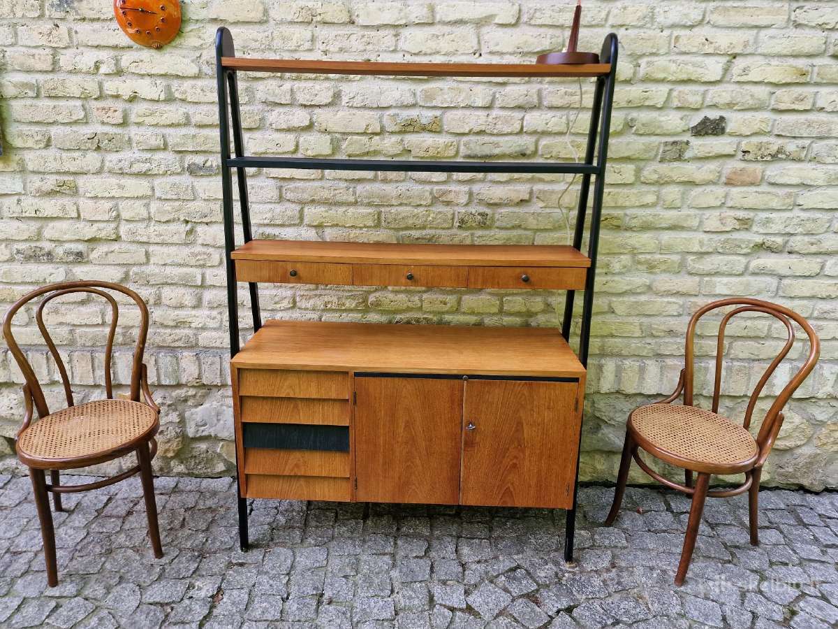 Vintažinė mid century knygų lentyna su darbo vieta - nuotraukos Nr. 11