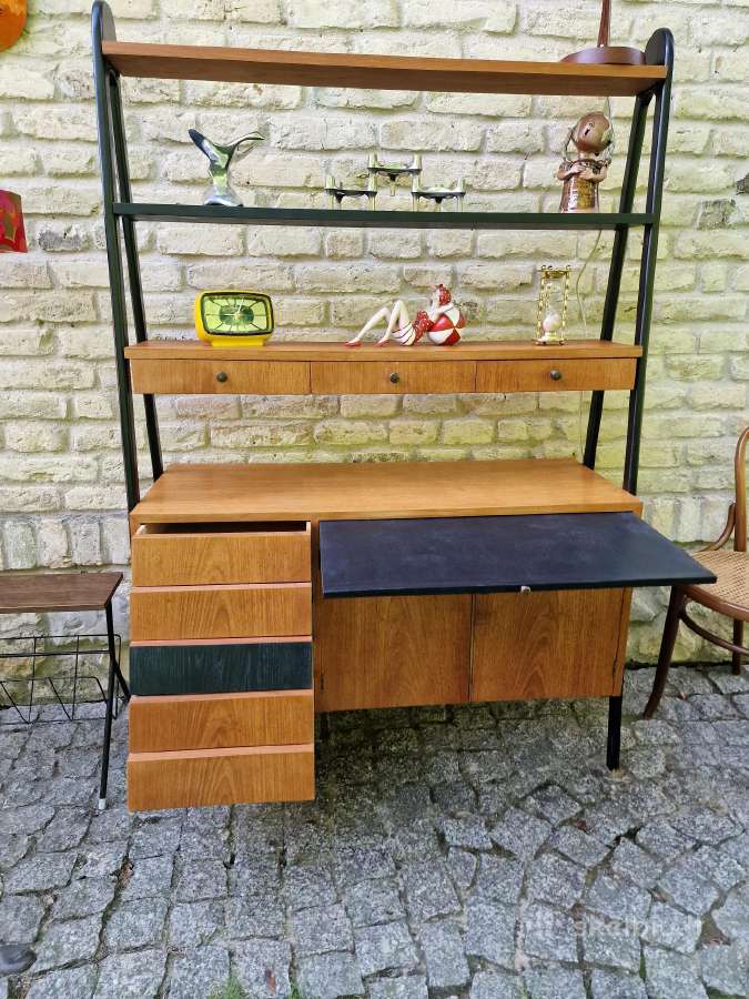 Vintažinė mid century knygų lentyna su darbo vieta - nuotraukos Nr. 12