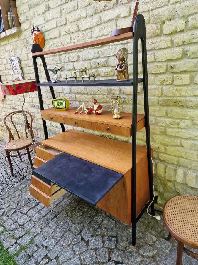 Vintažinė mid century knygų lentyna su darbo vieta - nuotraukos Nr. 13
