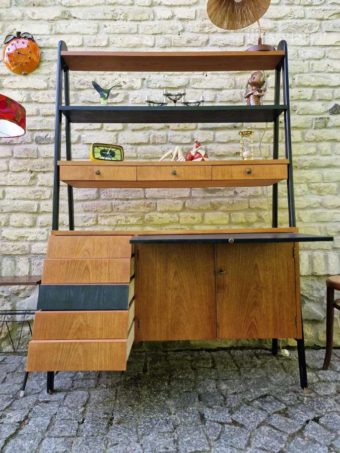 Vintažinė mid century knygų lentyna su darbo vieta - nuotraukos Nr. 14