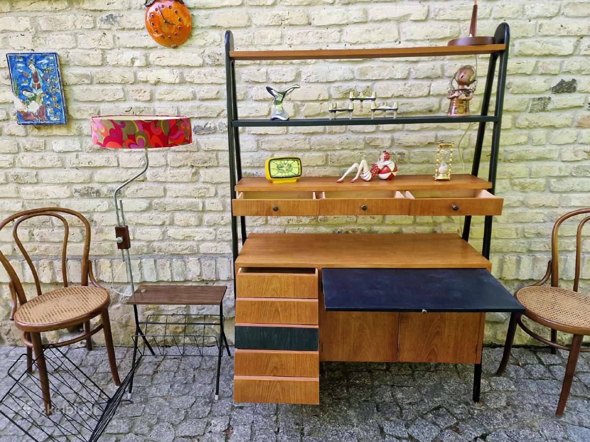 Vintažinė mid century knygų lentyna su darbo vieta - nuotraukos Nr. 15