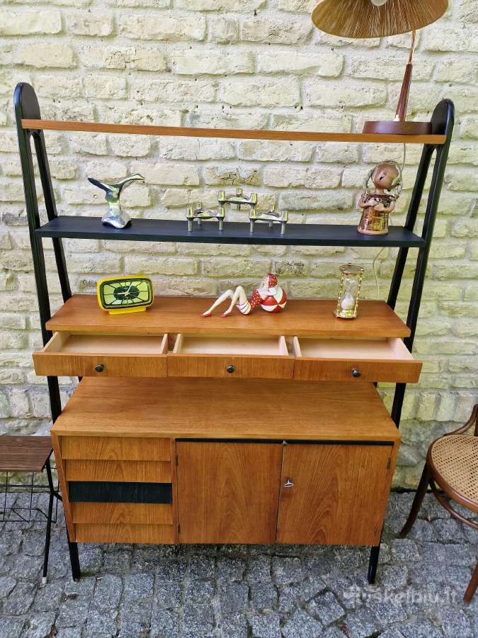 Vintažinė mid century knygų lentyna su darbo vieta - nuotraukos Nr. 17