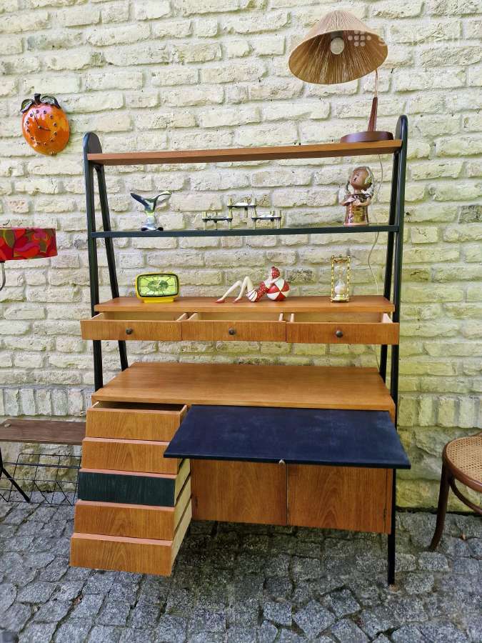 Vintažinė mid century knygų lentyna su darbo vieta - nuotraukos Nr. 18
