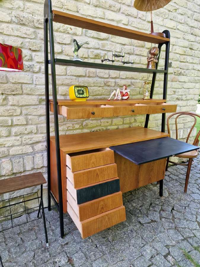 Vintažinė mid century knygų lentyna su darbo vieta - nuotraukos Nr. 19