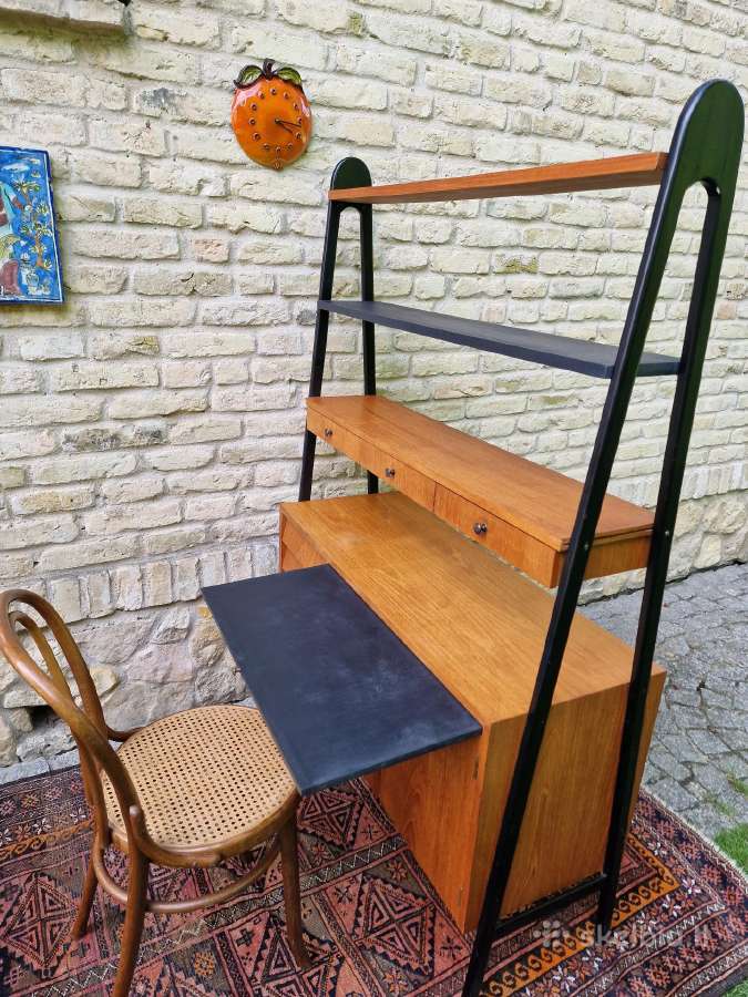 Vintažinė mid century knygų lentyna su darbo vieta - nuotraukos Nr. 21