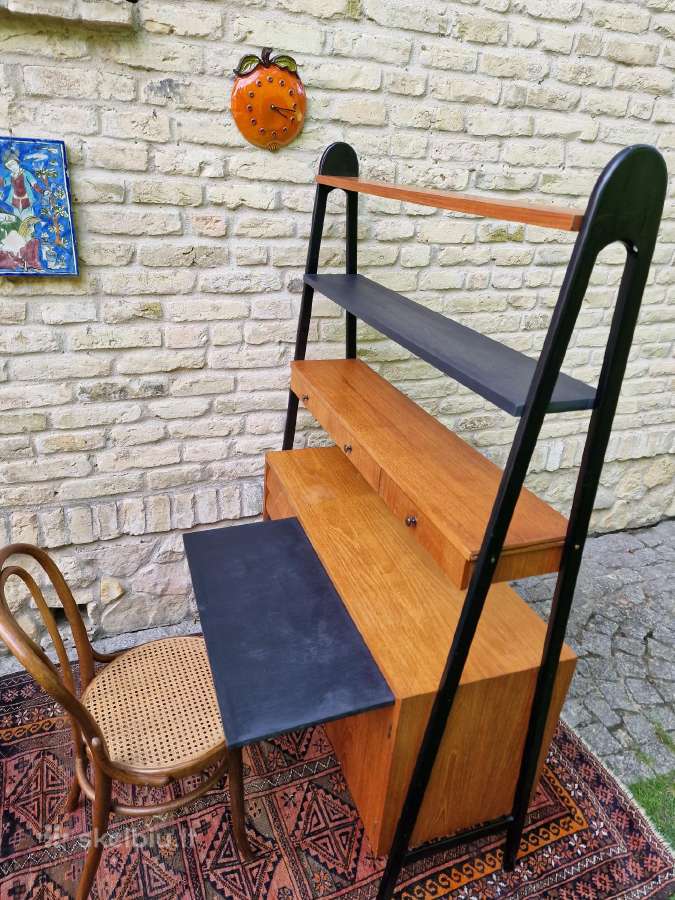 Vintažinė mid century knygų lentyna su darbo vieta - nuotraukos Nr. 28