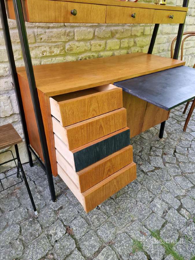 Vintažinė mid century knygų lentyna su darbo vieta - nuotraukos Nr. 31