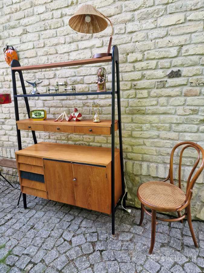 Vintažinė mid century knygų lentyna su darbo vieta - nuotraukos Nr. 32
