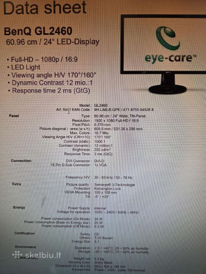 Monitorius Benq 2460-b - nuotraukos Nr. 3