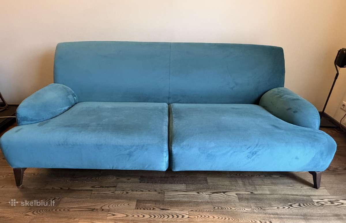 Mėlyna velvetinė sofa - nuotraukos Nr. 2