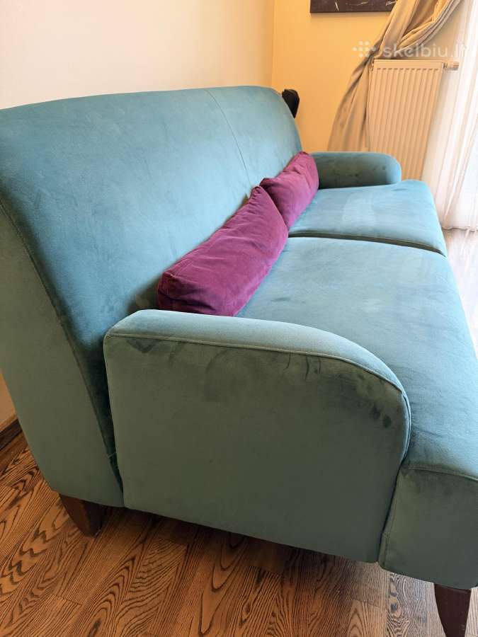 Mėlyna velvetinė sofa - nuotraukos Nr. 3