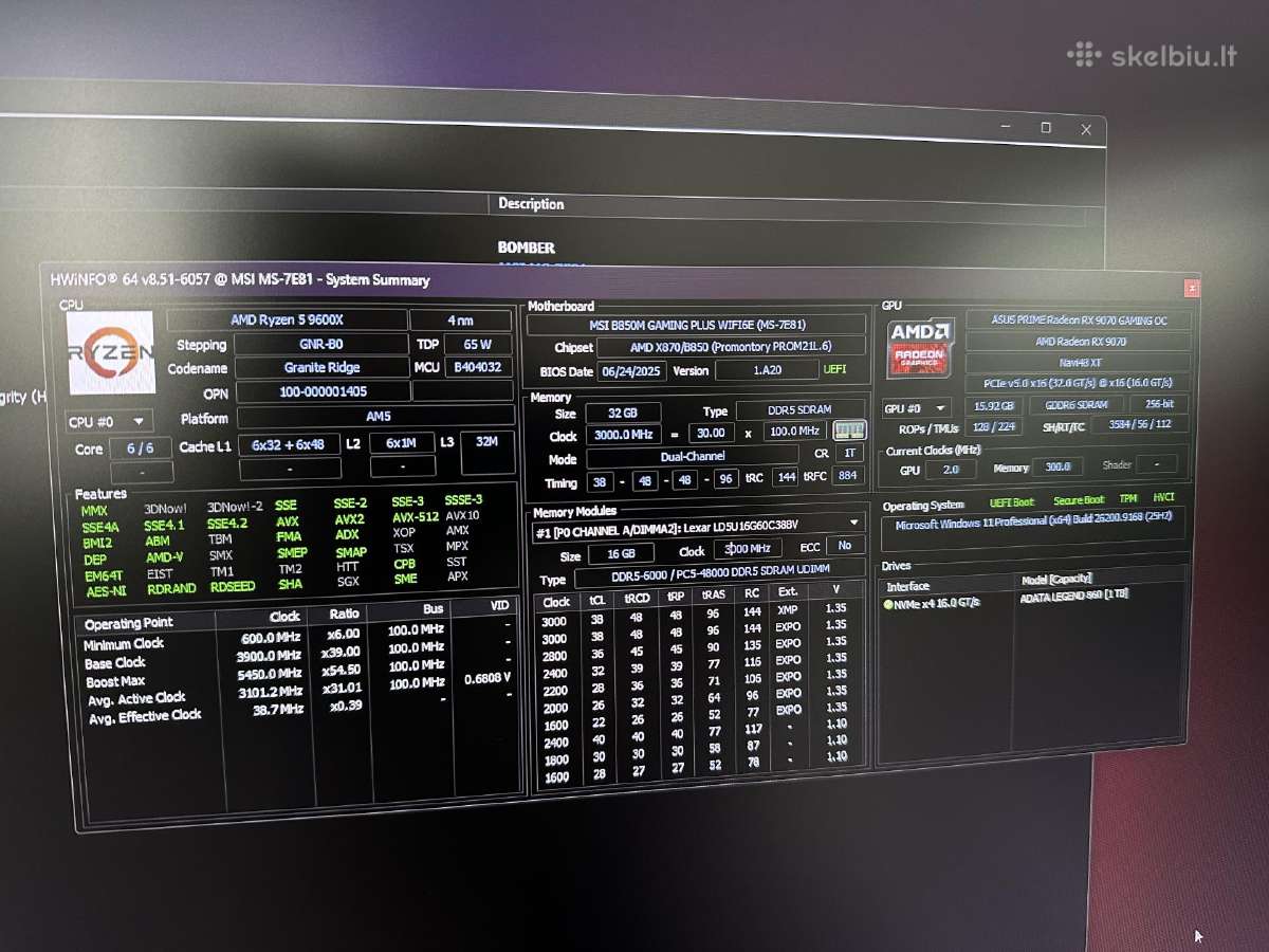 5 9600x 9070 16 GB B850m Ddr5 32 GB Kompiuteris - nuotraukos Nr. 3
