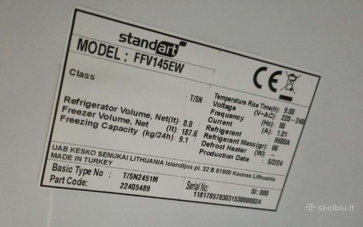 Šaldiklis Standart Ffv145ew - nuotraukos Nr. 4
