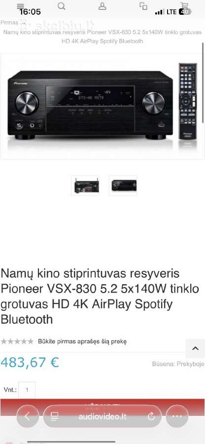 Pioneer Vsx 830 stiprintuvas resyveris. Airplay - nuotraukos Nr. 6